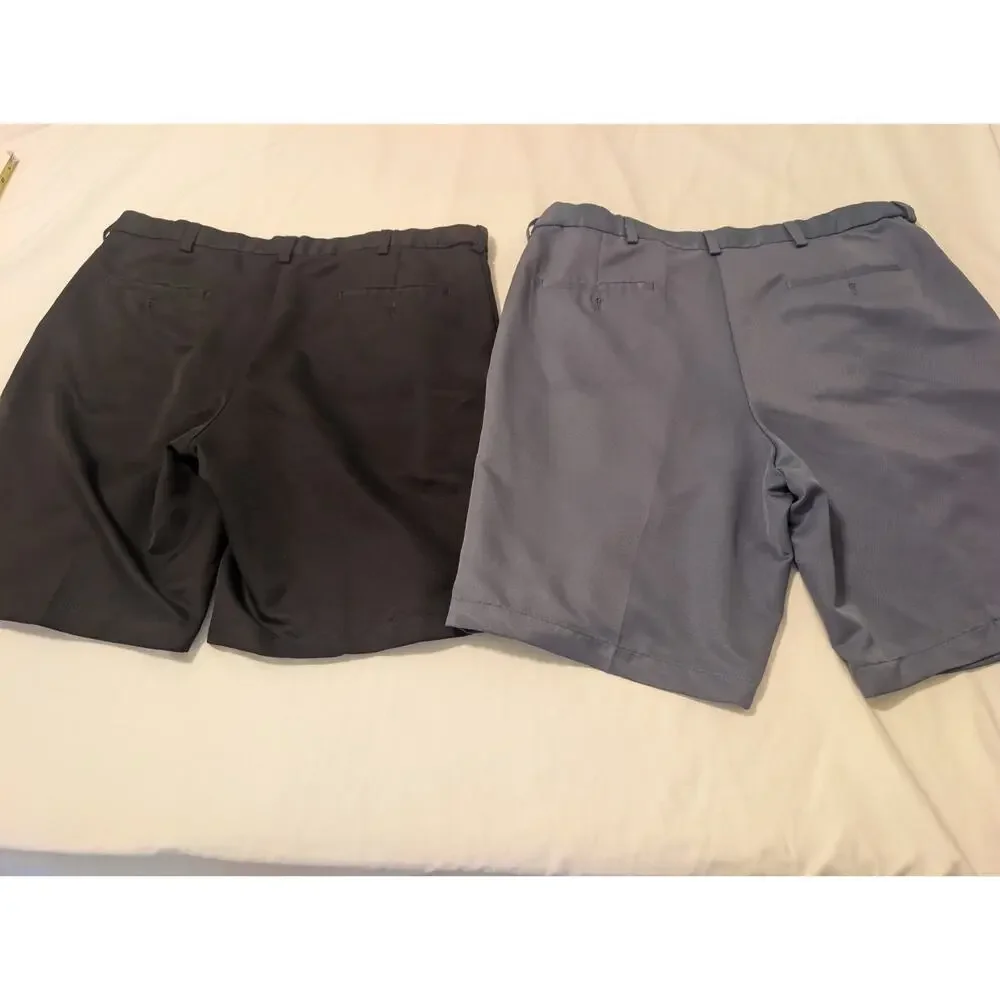 Haggar Shorts Mens 36 Black & grayish Pleated Classic Walk Flex Waist 2 pairs